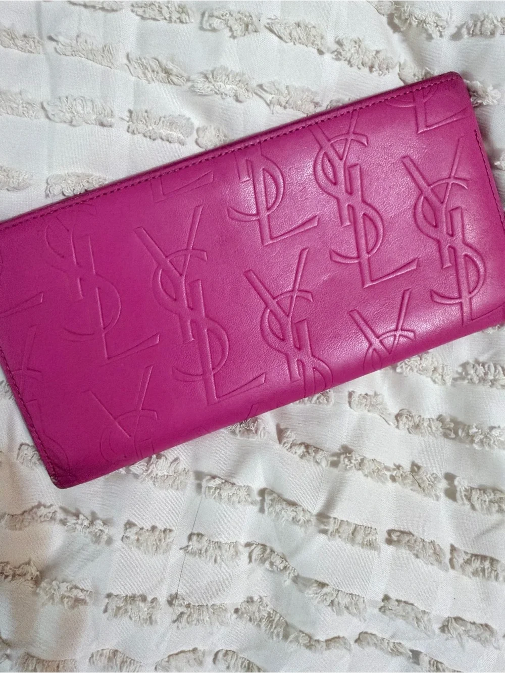 Saint Laurent Fuchsia Embossed Leather Zip Continental Wallet